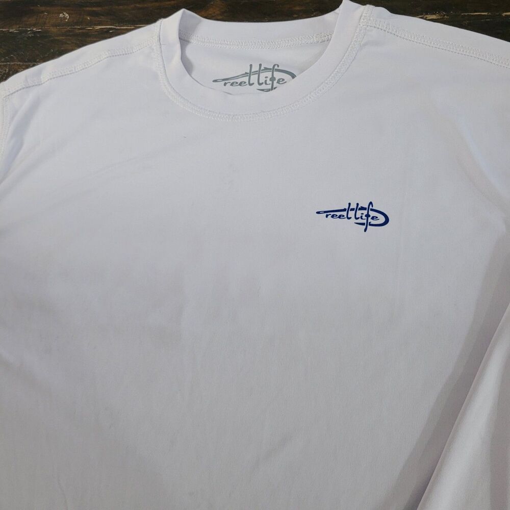 Reel Life Sun Defender American Flag Performance Fishing Shirt White Mens XL - Picture 4 of 10